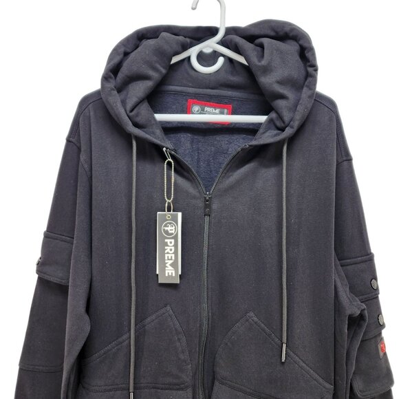 Preme Black With Multiple Utility Pockets Full-Zip Hoodie Size L - Picture 6 of 14